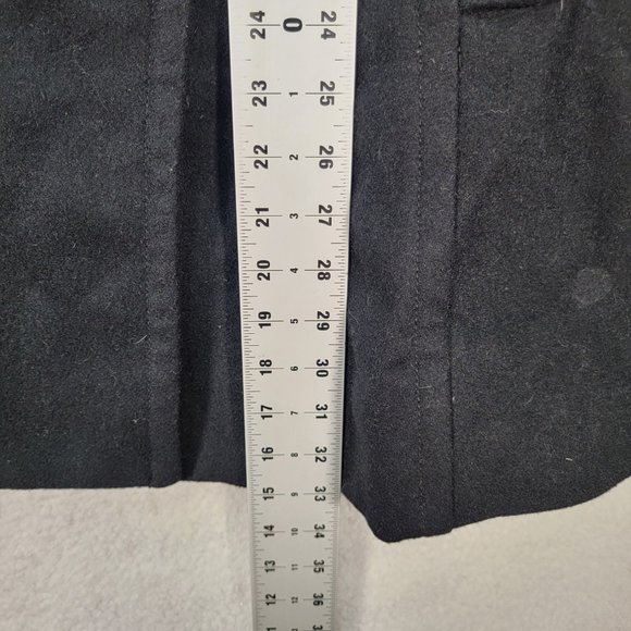 Kimchi Blue Black Wool Ruffled Button High Neck Classic Warm Pea Coat Jacket - Picture 9 of 15